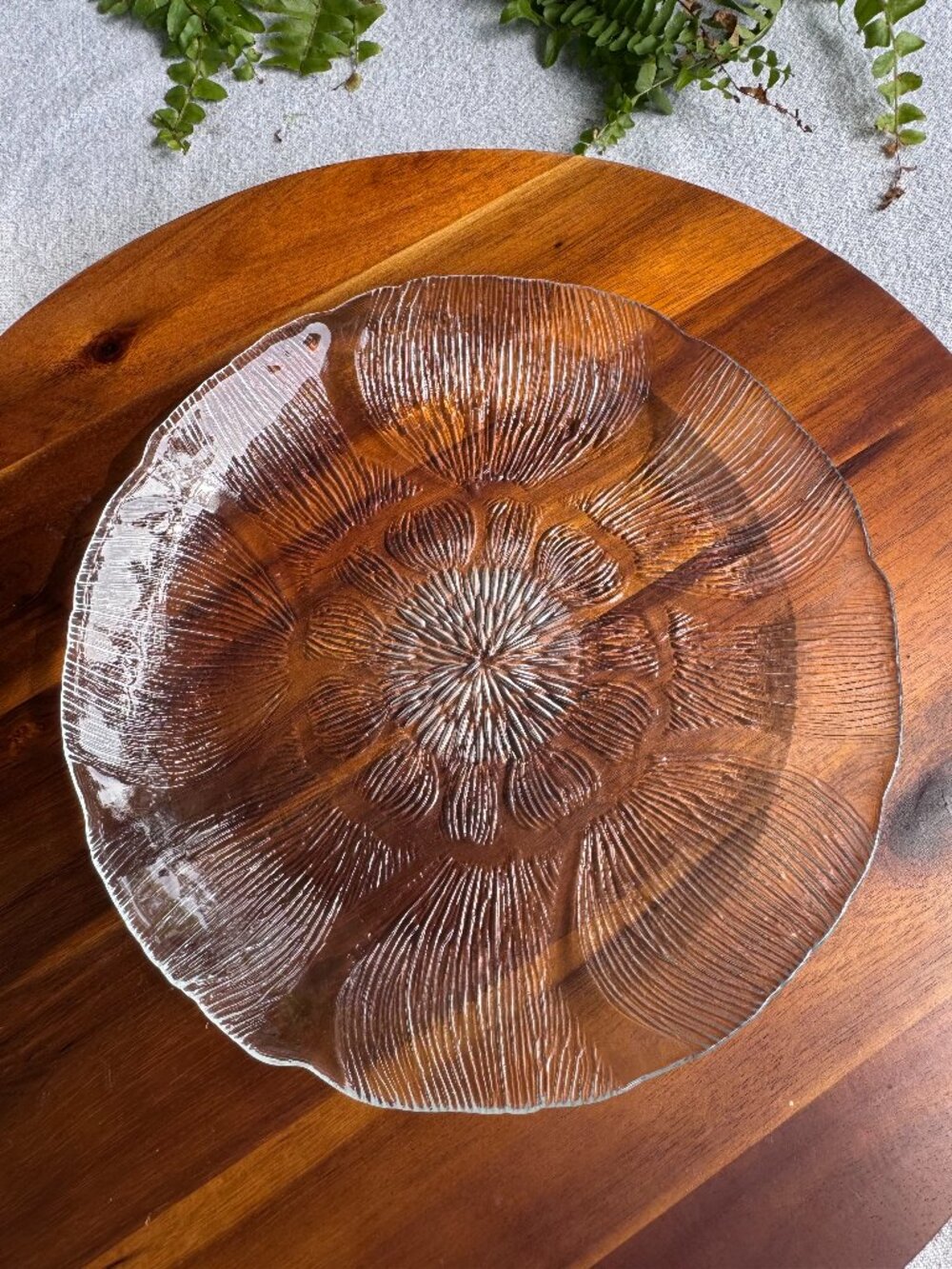Vintage Arcoroc France Fleur Glass Plate - Clear Pressed Petal Design